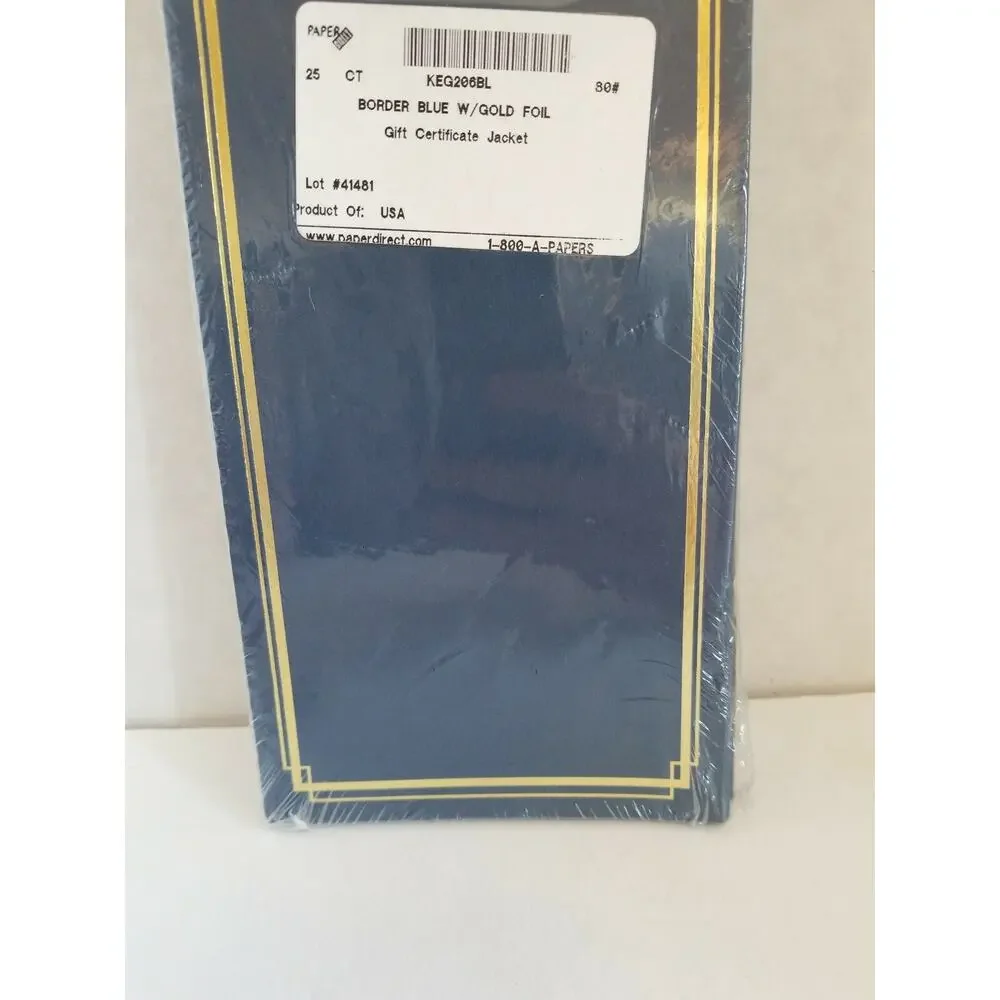 Gift Certificate Jacket Navy With Gold Foil Border Qty 25-Paperdirect KEG206BL